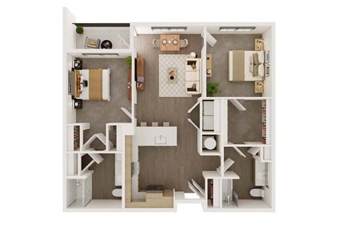 Floor plan for 2 beds, 2 baths, 1097 sqft